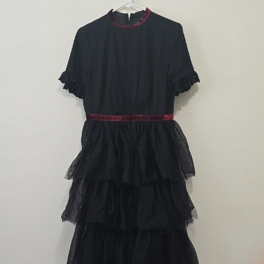 Rachel Parcell Black, Tiered  Dress‎ with Red Details M